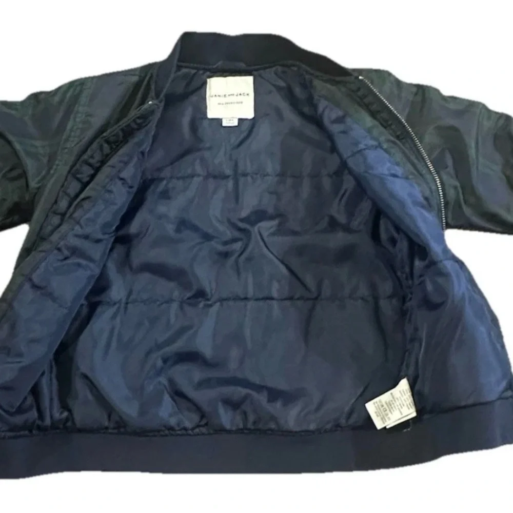 JANIE AND JACK Boys Plaid Blue & Green Lined Bomber Jacket Size 5/6 EUC